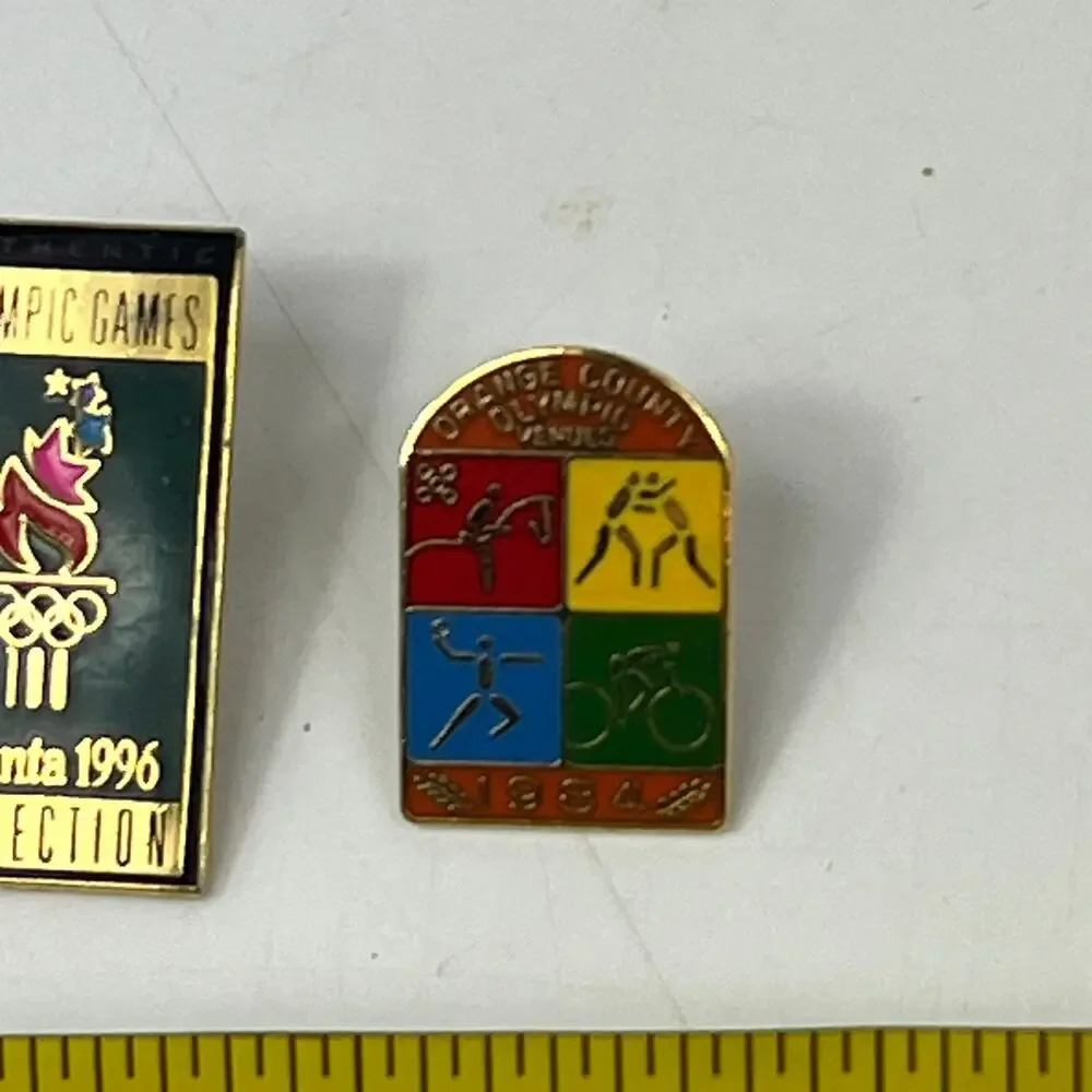 Lot Of 3 Olympic Enamel Pins Atlanta 1996 Torch LA 1984 Orange County Sports NOS